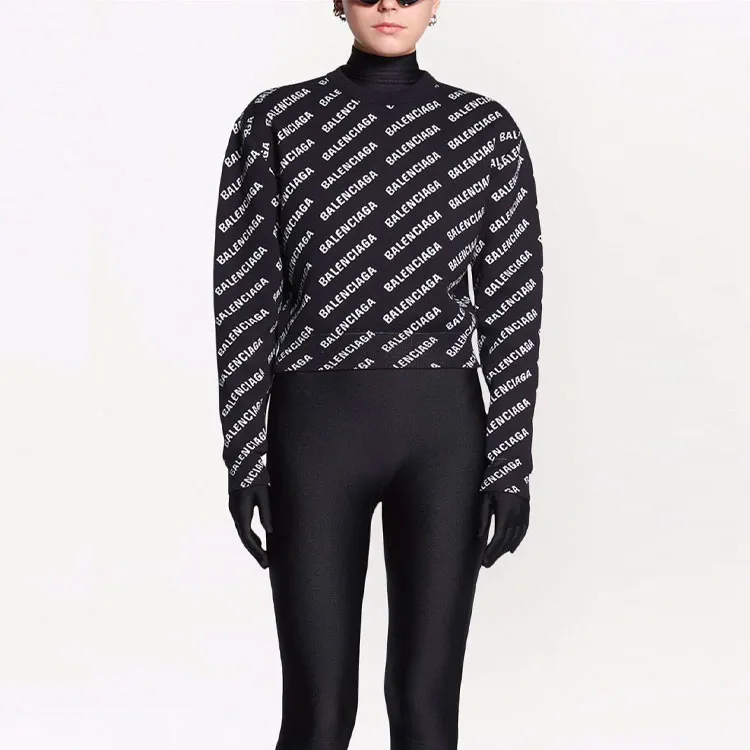 Balenciaga All Over Logo Crewneck 'Black/White'-2