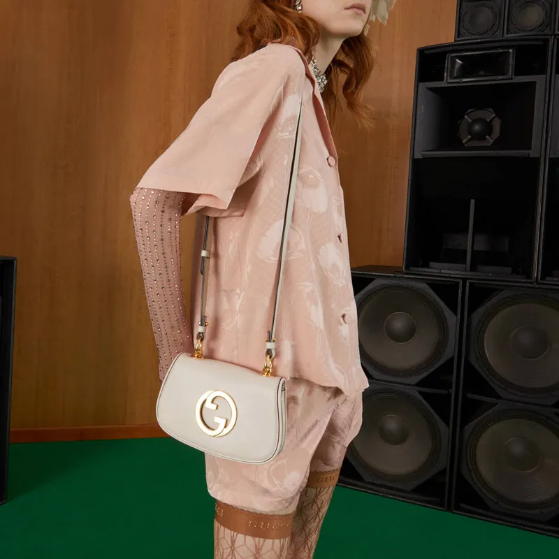 GUCCI Blondie Leather Shoulder Bag Crossbody Bag Handbag Mini Women's White-10