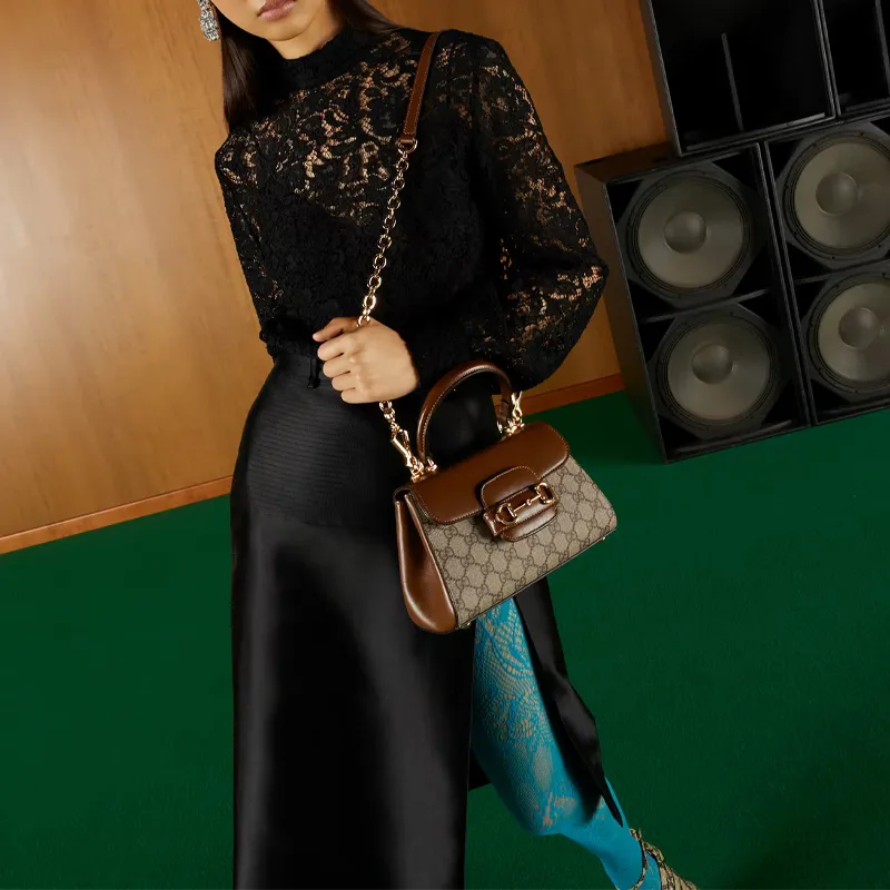GUCCI Horsebit 1955 Canvas With Leather Shoulder Bag, Crossbody Bag, Handbag Mini Women's Brown/Ebony-10