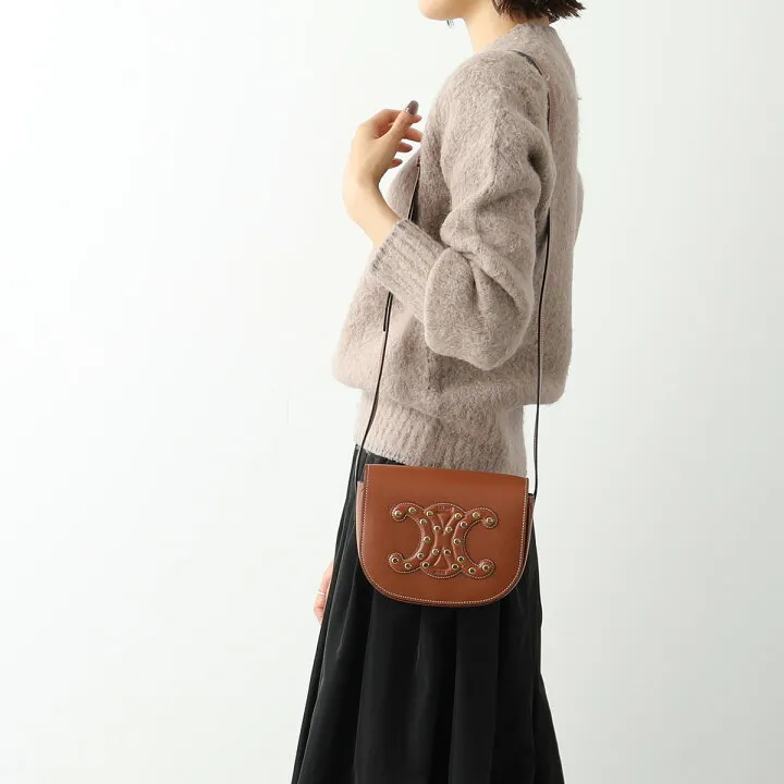 CELINE Cuir Triomphe Smooth Cow Leather Shoulder Bag Crossbody Bag Women's Tawny-5