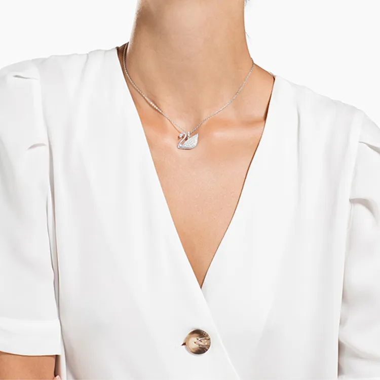 Swarovski White Gold Plated Swan Necklaces Women's White-3