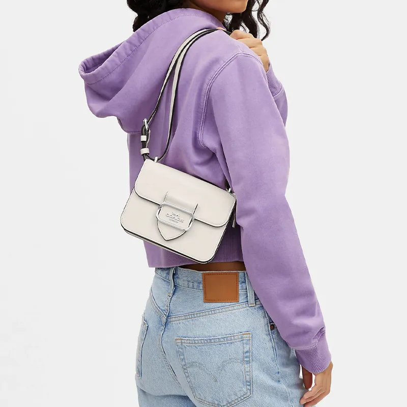 COACH Cow Leather Square Bag, Shoulder Bag, Crossbody Bag Trumpets Women's Glacier White-3