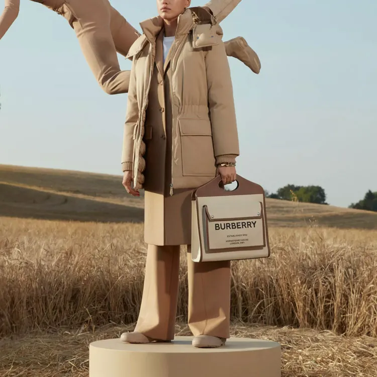 Burberry Solid Color Hooded Mid-Length Down Jacket Women's Beige-1