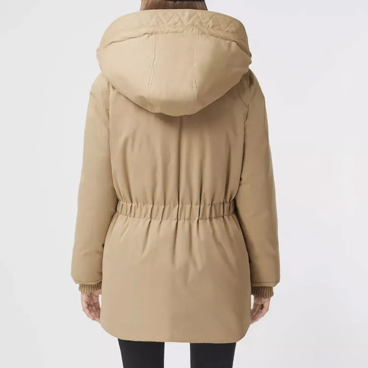 Burberry Solid Color Hooded Mid-Length Down Jacket Women's Beige-4