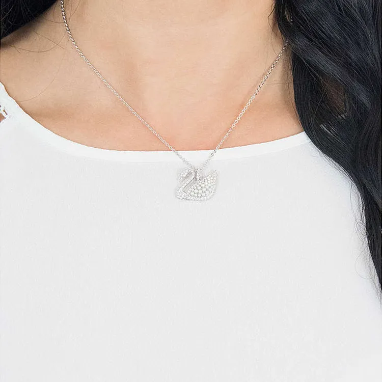 Swarovski White Gold Plated Swan Necklaces Women's White-4