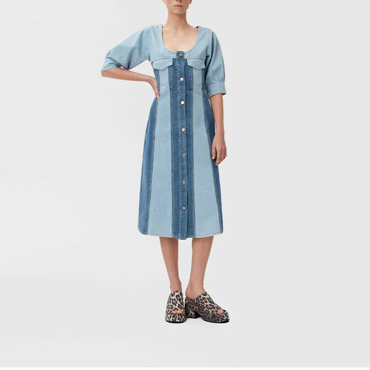 GANNI Short-Sleeved Dresses Women's Blue-2