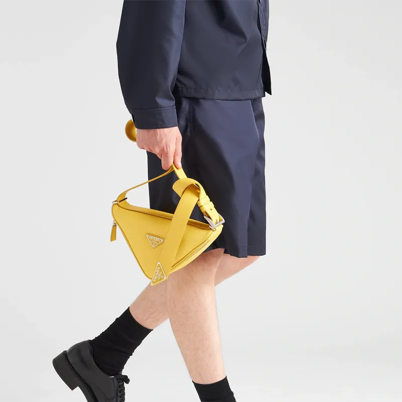 PRADA Saffiano Leather Triangle Bag Fanny Pack Regular Men's Sunlight Yellow-3