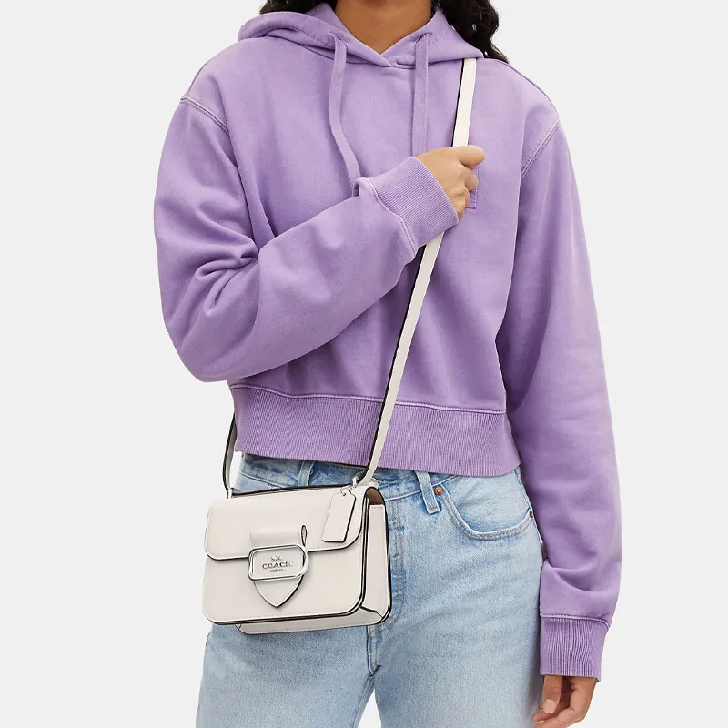 COACH Cow Leather Square Bag, Shoulder Bag, Crossbody Bag Trumpets Women's Glacier White-4