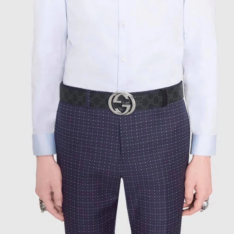GUCCI GG Supreme Black And Grey Belt With G Buckle-4