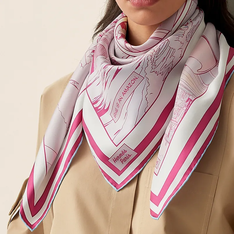 HERMES Silk Scarves Women's Mont Blanc/Vertical/Rose-3