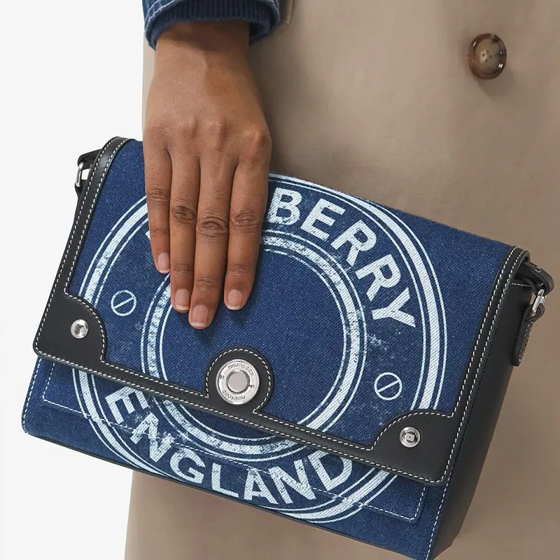 Burberry Note Cotton With Cow Leather Messenger Bag Shoulder Bag Crossbody Bag Regular Women's Blue-4