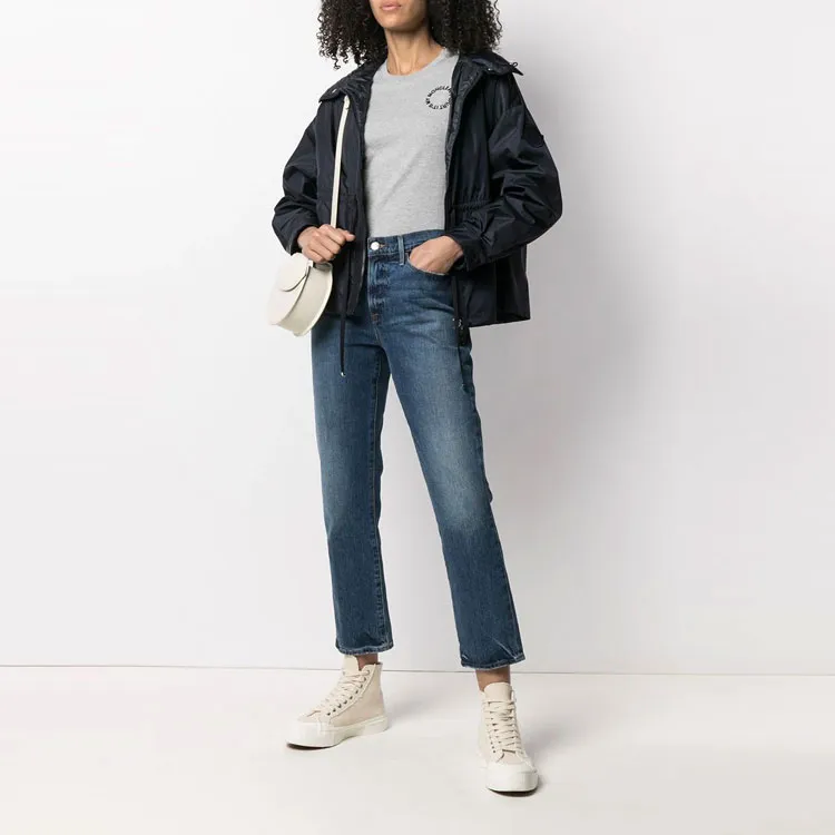 Moncler Cropped Coats Women's Navy Blue-1