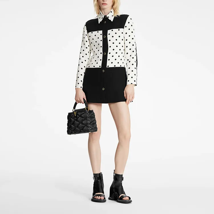 Lv Graphic Polka Dot Mini Shirt Dress-1