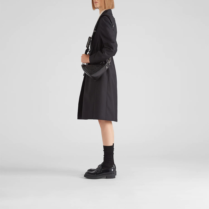 PRADA Triangle Leather Shoulder Bag Black - POIZON
