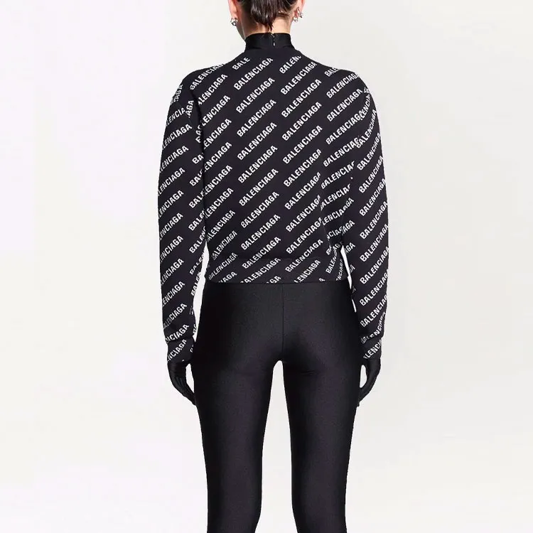 Balenciaga All Over Logo Crewneck 'Black/White'-3
