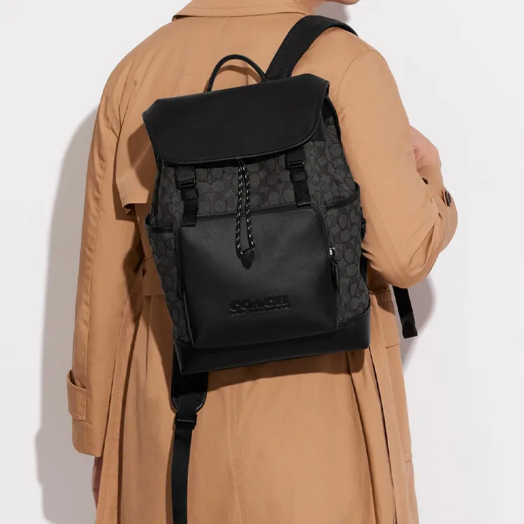 COACH League Fabric With Refined Calfskin Backpack Tubas Men's Black-4