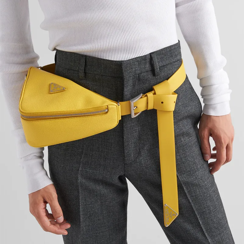PRADA Saffiano Leather Triangle Bag Fanny Pack Regular Men's Sunlight Yellow-5