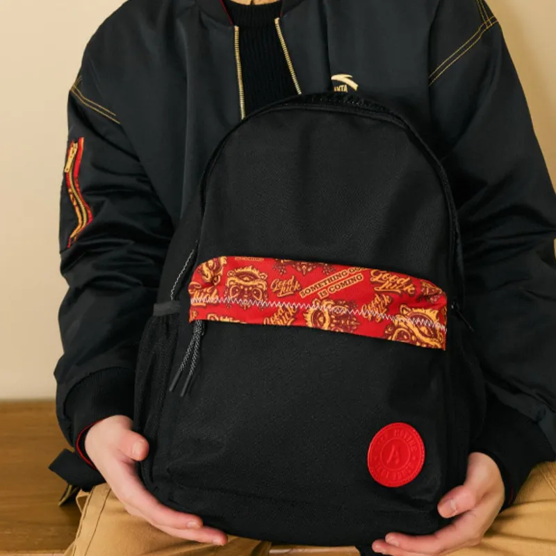Anta Life Collection Fabric Backpack Regular Unisex Basic Black/Rich Red-2