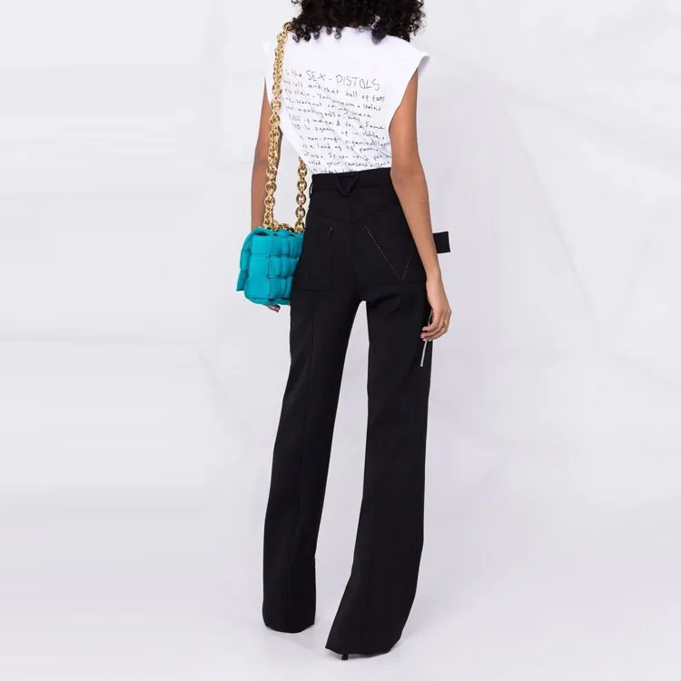 Bottega Veneta High Waist Wool Trousers Black-2