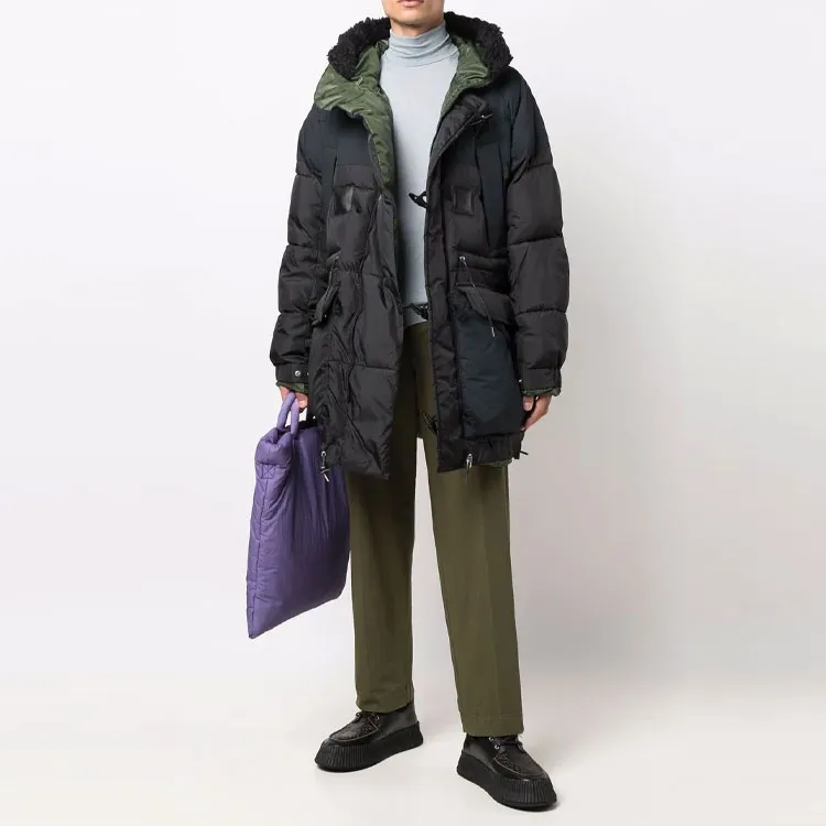 Sacai FW21 Colorblock Hooded Mid-Length Down Jacket Men's Black-2