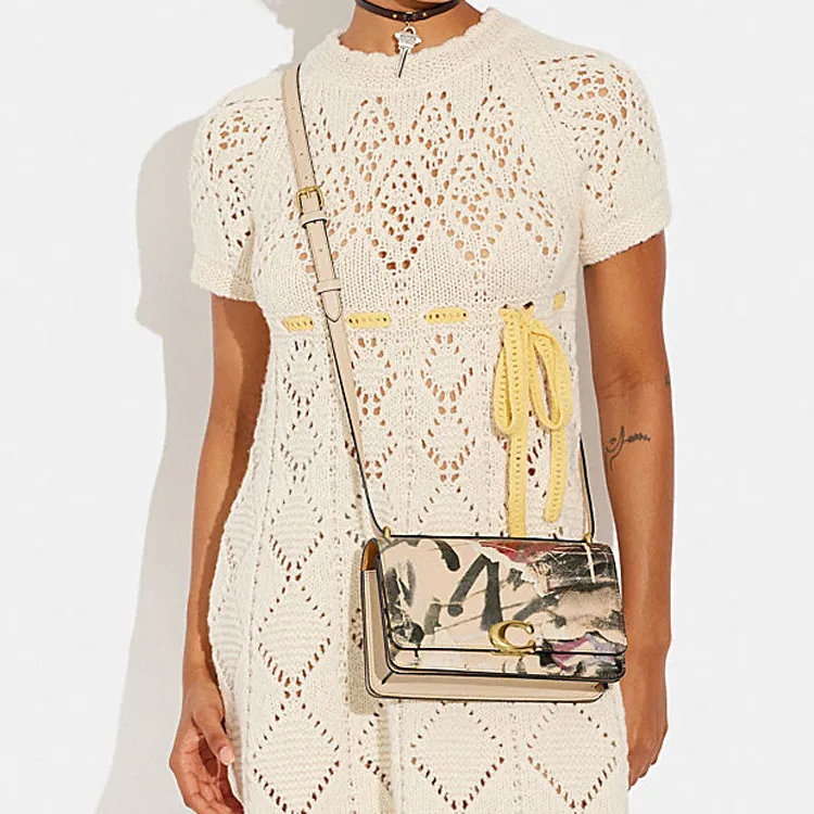 COACH MINT+SERF Collaboration Bandit Cow Leather Shoulder Bag, Crossbody Bag Medium Size Women's Graffiti Color-3