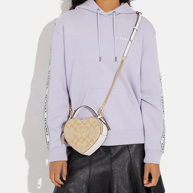COACH Heart Canvas With Leather Shoulder Bag, Crossbody Bag, Handbag Mini Women's Light Khaki-4