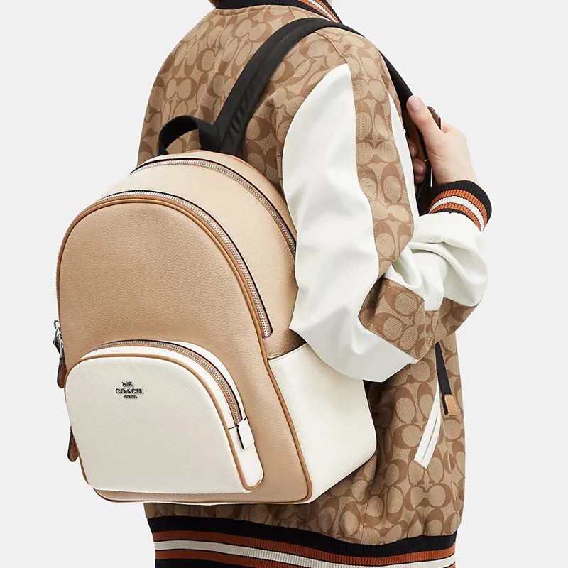 COACH Court Pebbled Leather Backpack Women's Beige-3