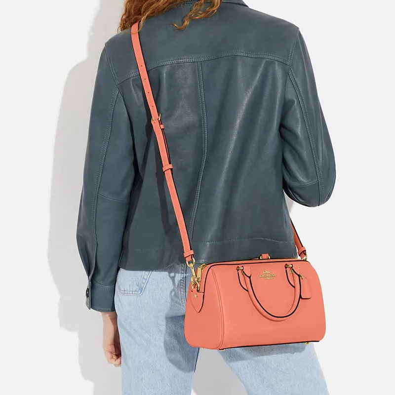 COACH Rowan Cross Grain Leather Handbag, Shoulder Bag, Crossbody Bag Medium Size Women's Coral-4