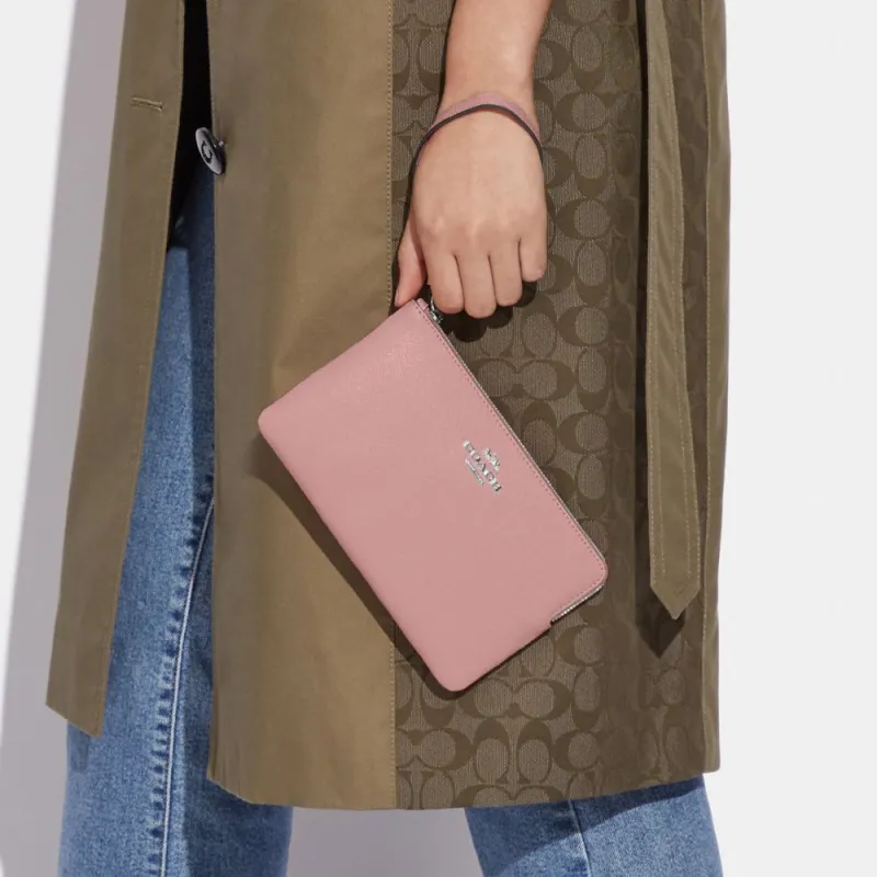 COACH Corner Zip Leather Wrist Bag Wallet Clutch Trumpets Women's Light Pink-2