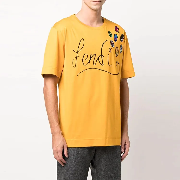 FENDI T-Shirts Men Yellow-2