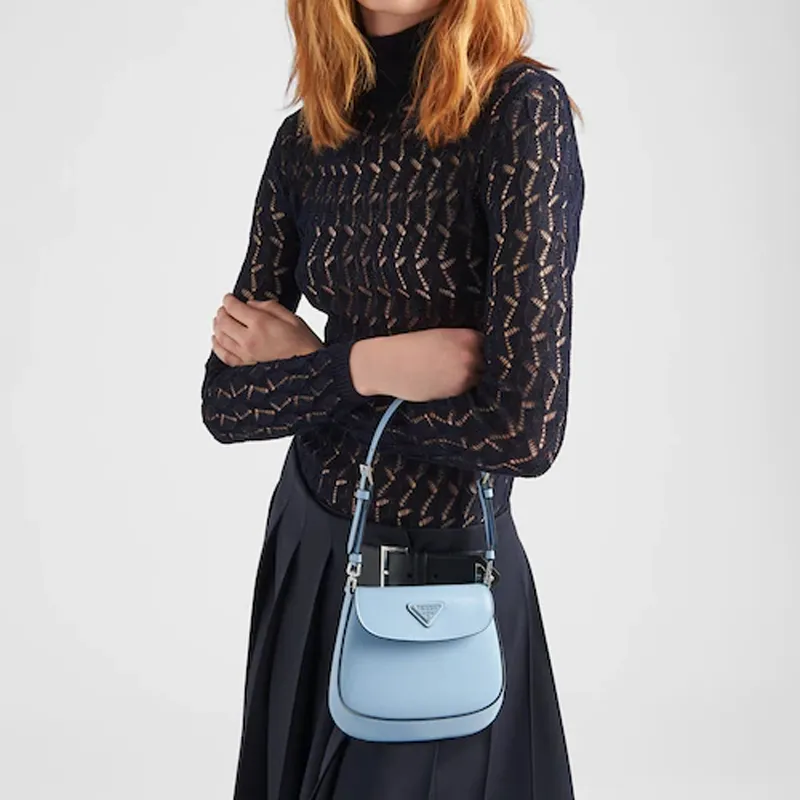 PRADA Shiny Leather Portable Crossbody Bag Shoulder Bag Mini Women's Sky Blue-3