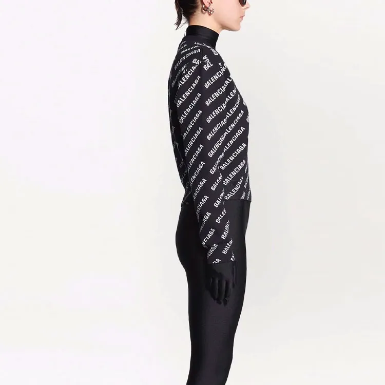 Balenciaga All Over Logo Crewneck 'Black/White'-4