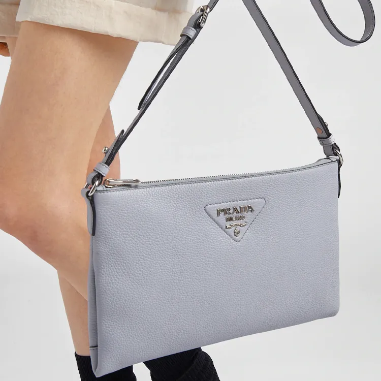 PRADA Leather Crossbody Bag Shoulder Bag Women's Blue-3