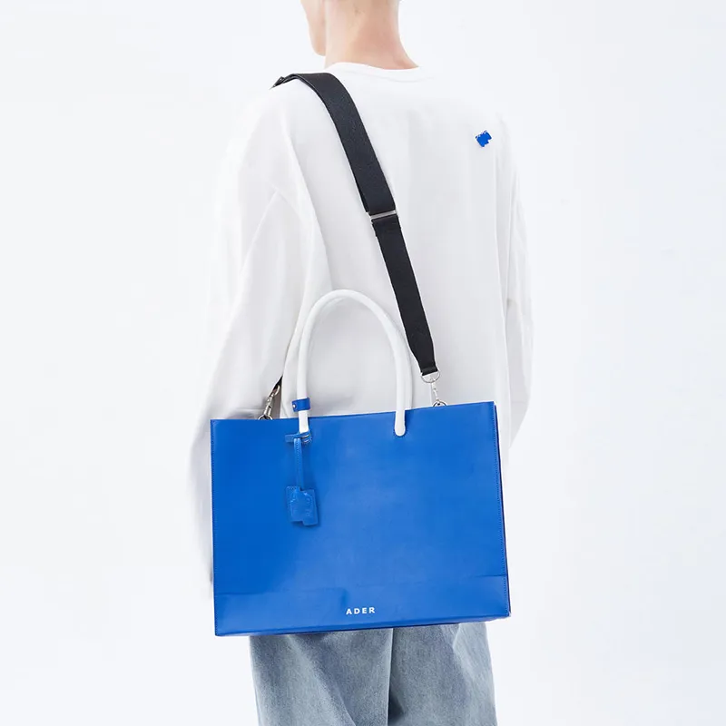 ADER ERROR Cow Leather Tote Bag, Shopping Bag, Shoulder Bag, Handbag Regular Unisex Blue-3