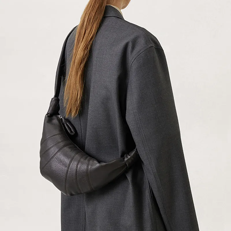 Lemaire Grained Calfskin Croissant Bag Shoulder Bag Crossbody Bag Small Size Unisex Dark Chocolate-2