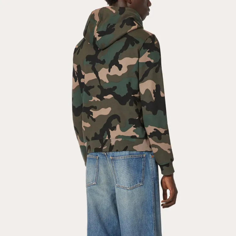 Valentino Logo Embossed Camouflage Drawstring Hoodie-2
