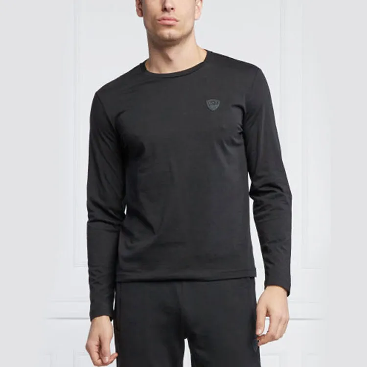 EMPORIO ARMANI Chest Logo Solid Color Long Sleeved T Shirt Men's Black-2