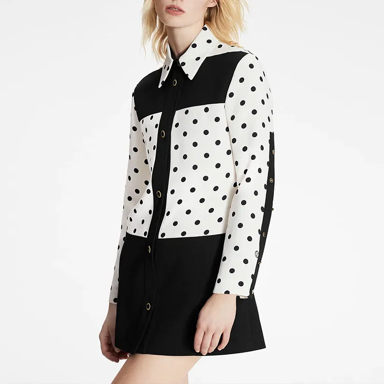 Lv Graphic Polka Dot Mini Shirt Dress-3