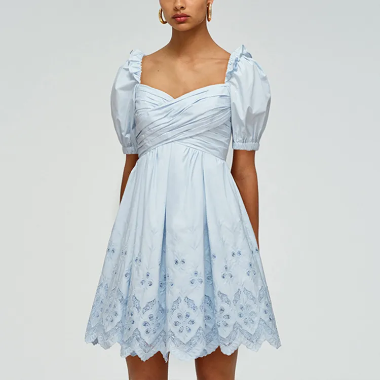Self portrait Short Sleeved Dress Women's Sky Blue-2