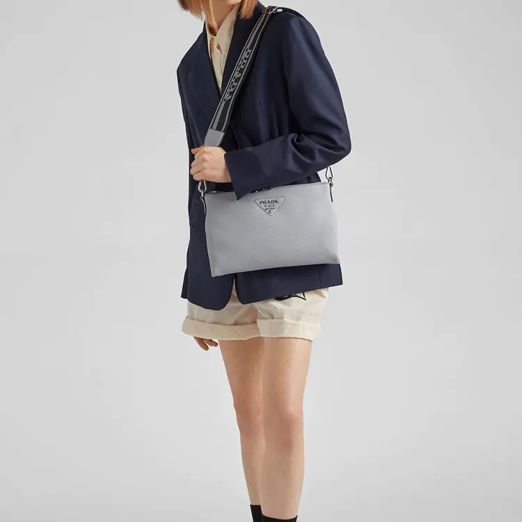 PRADA Leather Crossbody Bag Shoulder Bag Women's Blue-4