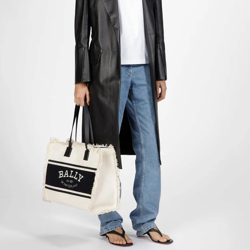 BALLY Canvas With Leather Canvas Bag, Tote Bag, Shopping Bag, Handbag, Shoulder Bag Women's-4