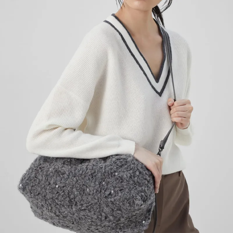 Brunello Cucinelli Initial Wool Blended With Polyamide Shoulder Bag Crossbody Bag Regular Women's Medium Gray-4