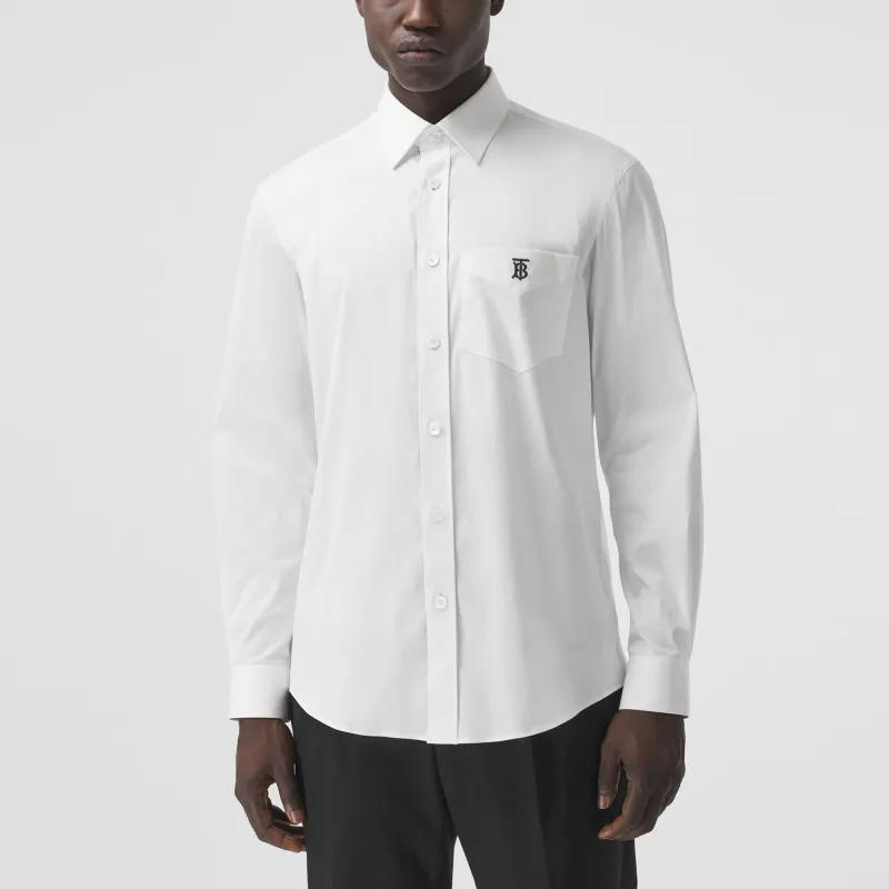 Burberry Monogram Motif Technical Cotton Shirt White-4