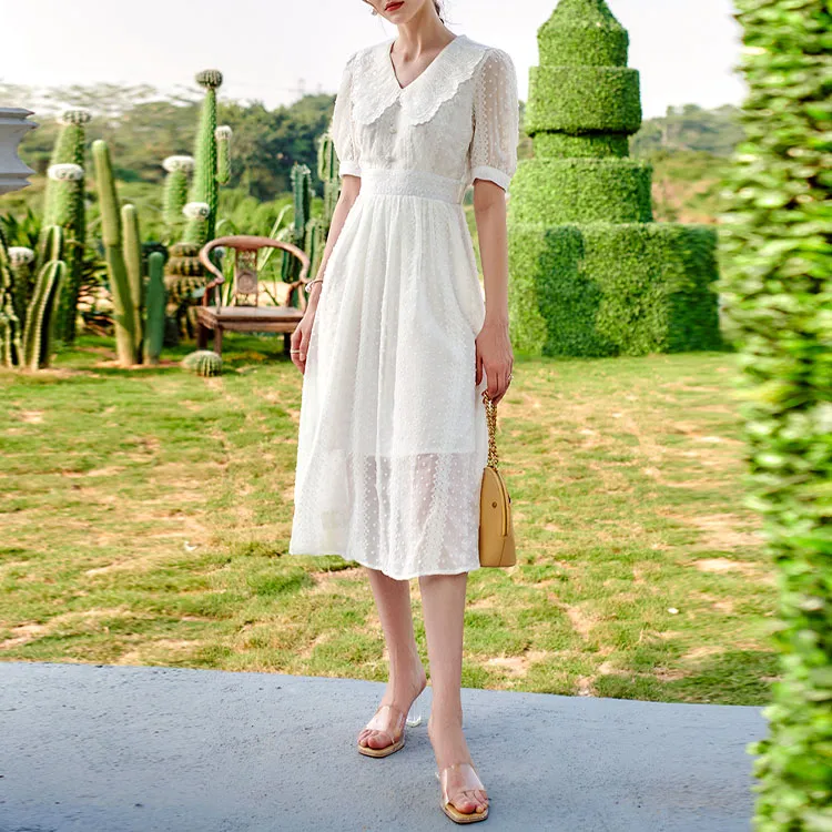 Olrain Short Sleeved Dress Women's White-1