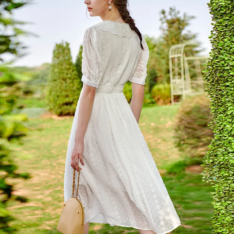 Olrain Short Sleeved Dress Women's White-5