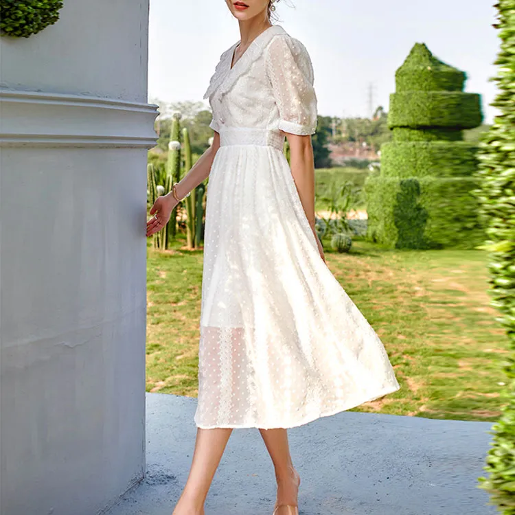 Olrain Short Sleeved Dress Women's White-2