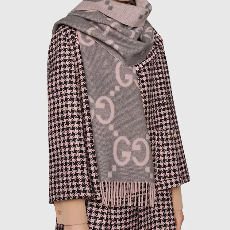 GUCCI Knit Scarves Women's Pink Gray-3