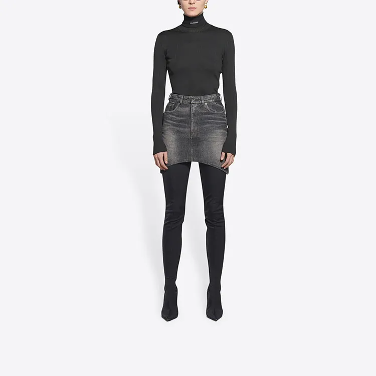Balenciaga FW21 Denim Short Skirts Regular Fit Women's Black-2