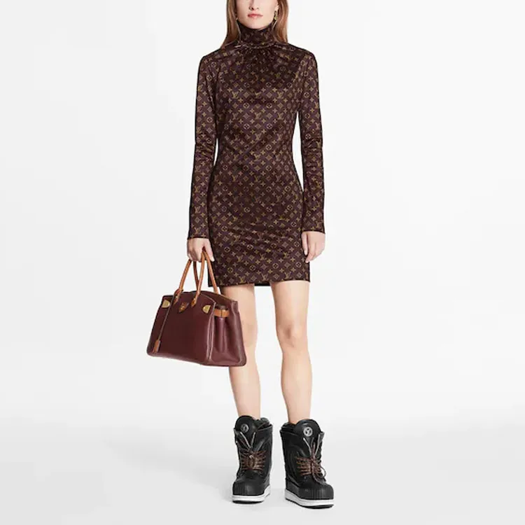 LOUIS VUITTON Long Sleeved Dress Women's Brown-1