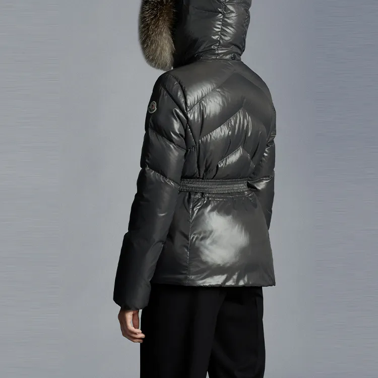 Moncler Solid Color Hooded Down Jacket Women's Dark Gray-2